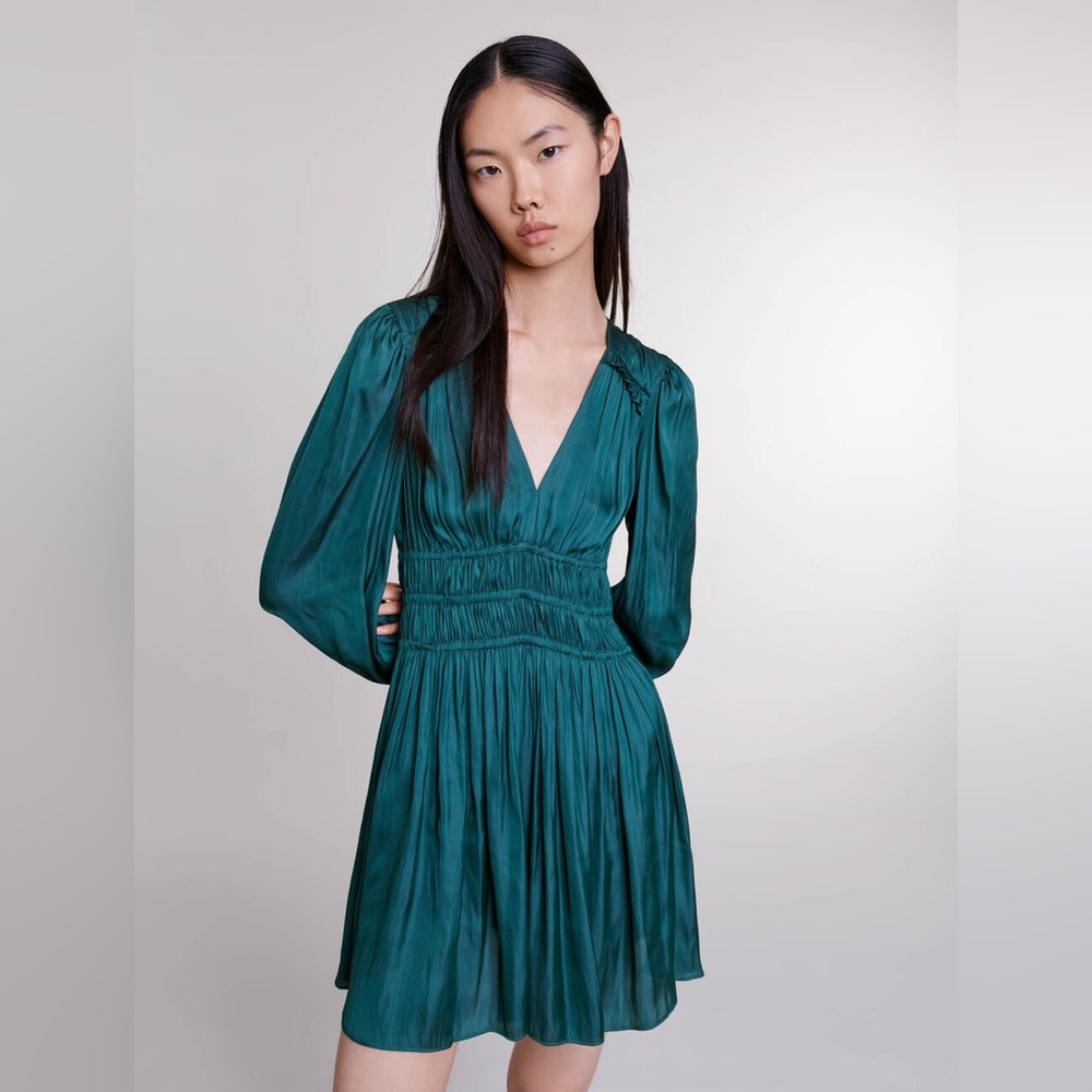 Maje Deep Green Long Sleeve Dress